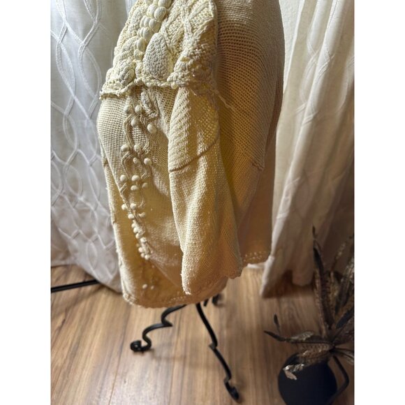 VTG 90s Artsy Embroidered M Cable  Knit Sweater Portrait Collar Coquette read - Picture 5 of 14